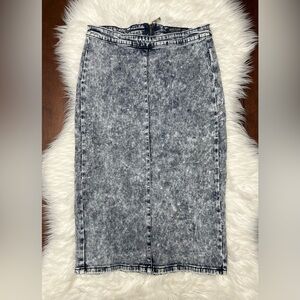 Iris Jeans Denim Pencil Midi Skirt Size M Dark Blue Acid Wash